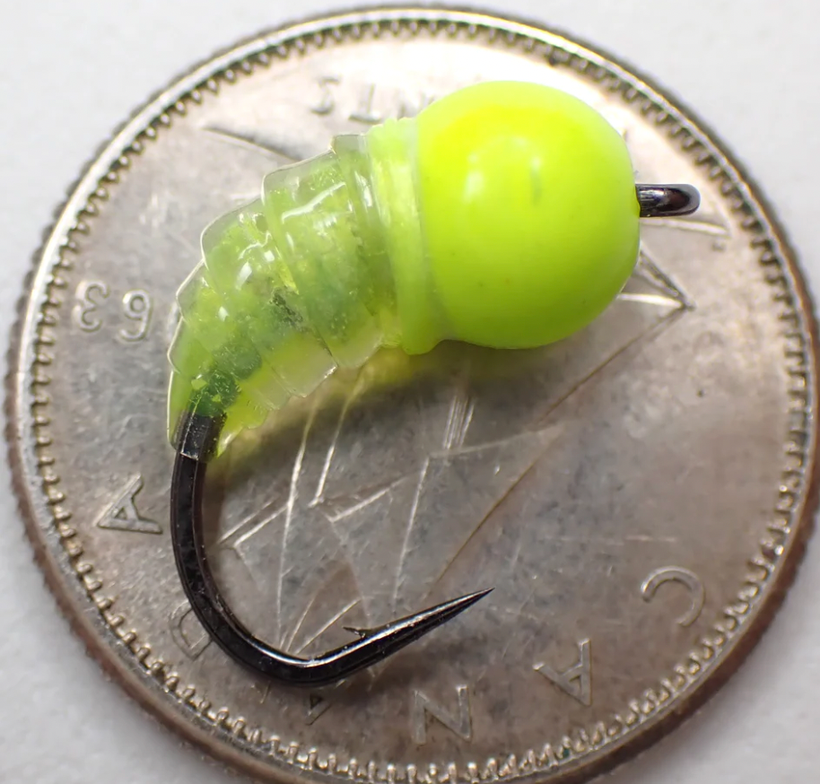 1 ICERIO 6PCS UV Green Back Nymphs Scud Bug Worm Flies With Barbed